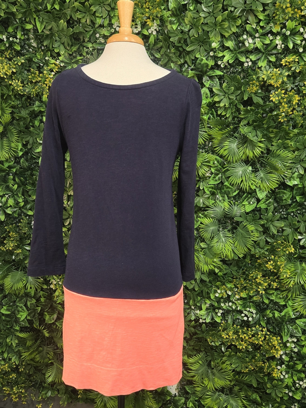 J. Crew Navy and Coral Colorblock Long Sleeve Dress